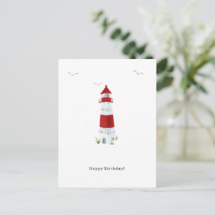 Nautical Lighthouse Beach Happy Birthday Seagulls Postcard