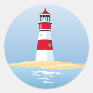 Nautical Lighthouse Beach Summer Blue Wedding Classic Round Sticker