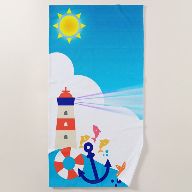 Nautical Lighthouse Beach Towel (Front)