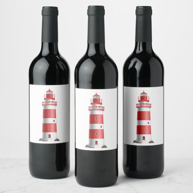 Nautical Lighthouse Beach Wedding Bridal Shower Wine Label (Bottles)
