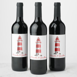 Nautical Lighthouse Beach Wedding Bridal Shower Wine Label