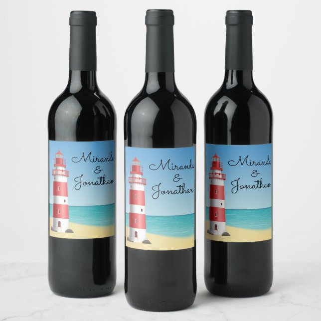 Nautical Lighthouse Beach Wedding Bridal Shower Wine Label (Bottles)
