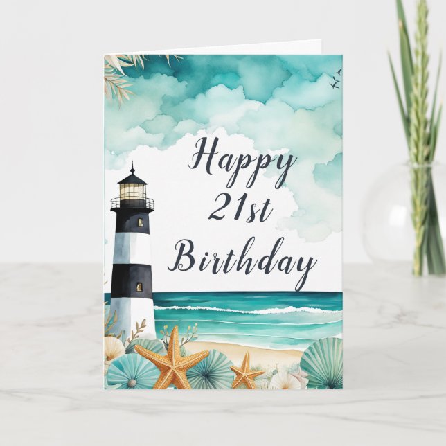 Nautical Lighthouse Birthday Card (Front)