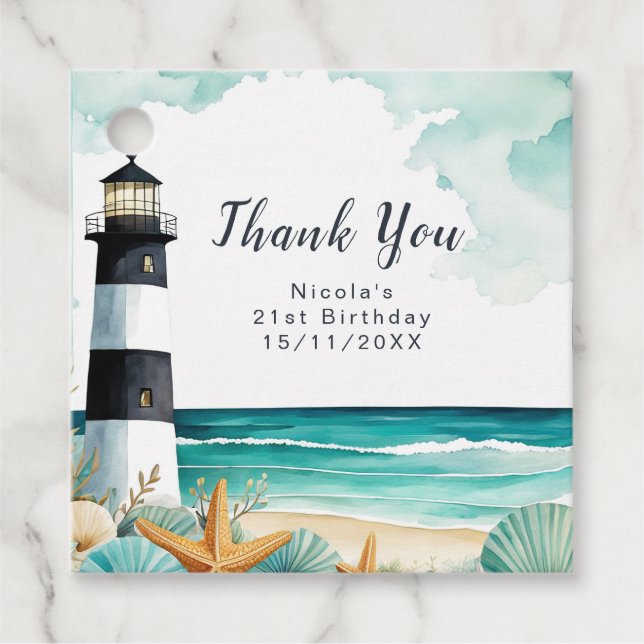 Nautical Lighthouse Birthday Favour Tags (Front)