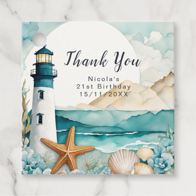 Nautical Lighthouse Birthday Favour Tags (Front)
