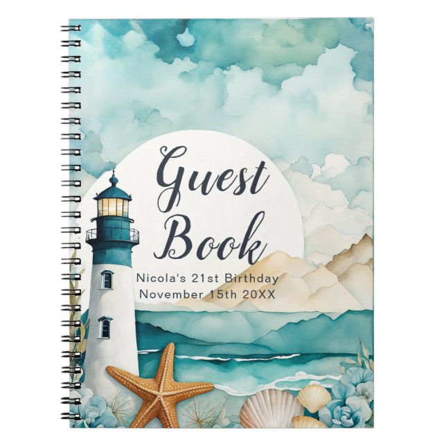 Nautical Lighthouse Birthday Party Guest Book (Front)