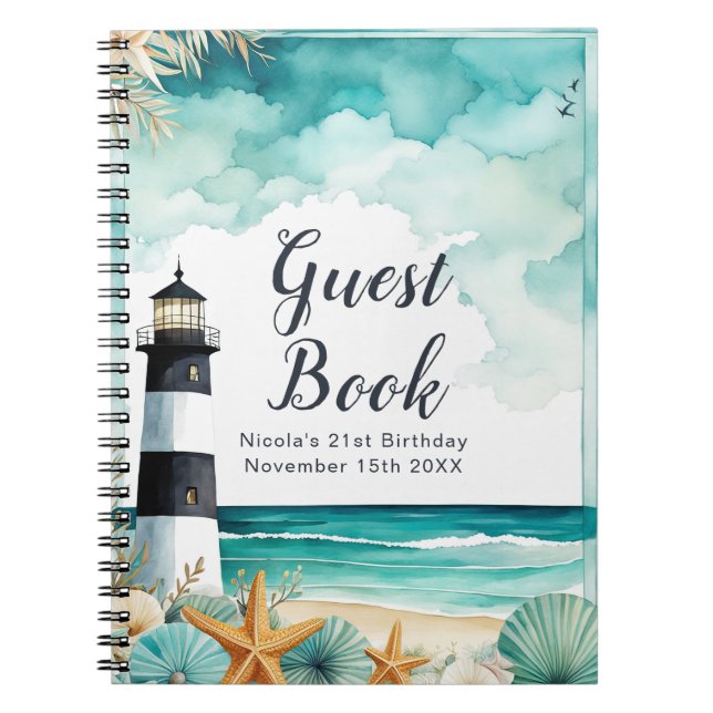Nautical Lighthouse Birthday Party Guest Book (Front)