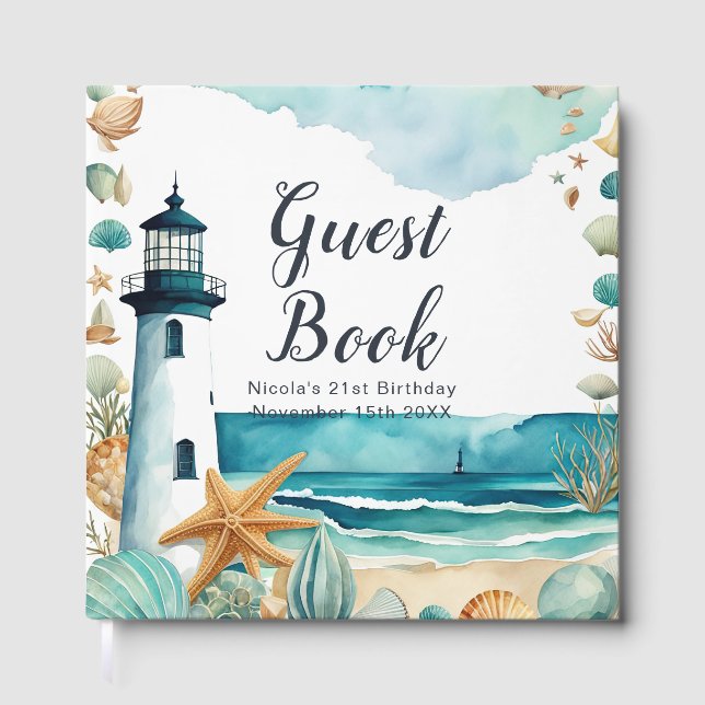 Nautical Lighthouse Birthday Party Guest Book (Front)