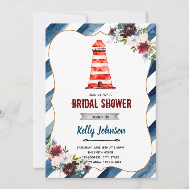 Nautical lighthouse birthday shower Invitation (Front)