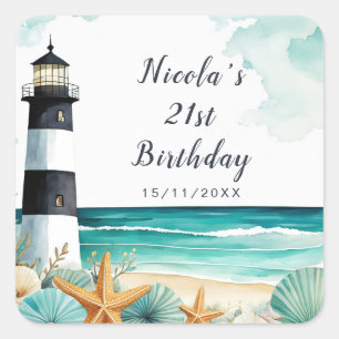 Nautical Lighthouse Birthday Square Sticker