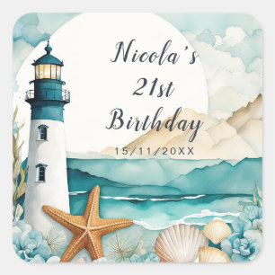 Nautical Lighthouse Birthday Square Sticker