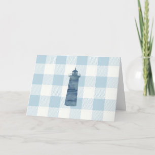 Nautical Lighthouse Blue Gingham Pattern Card