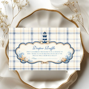 Nautical Lighthouse Blue Plaid Diaper Raffle Baby Enclosure Card