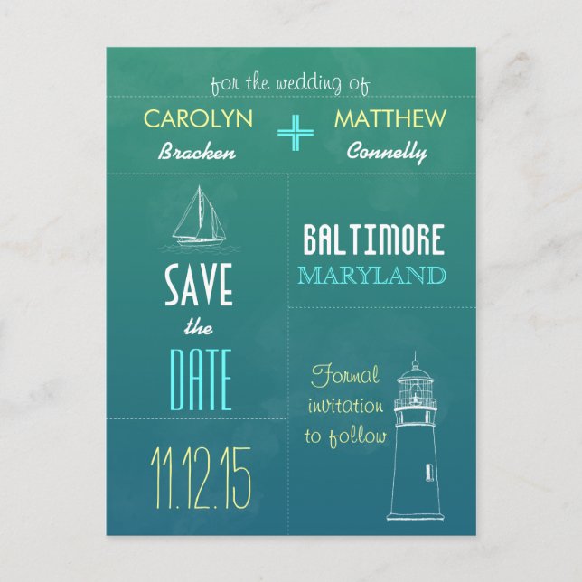 Nautical Lighthouse | Boat Blue Save the Date Card (Front)