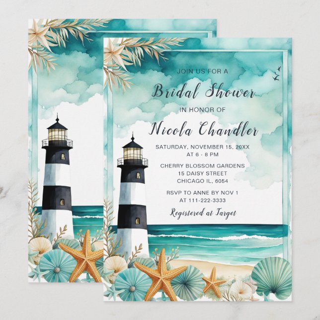 Nautical Lighthouse Bridal Shower Invitation (Front/Back)