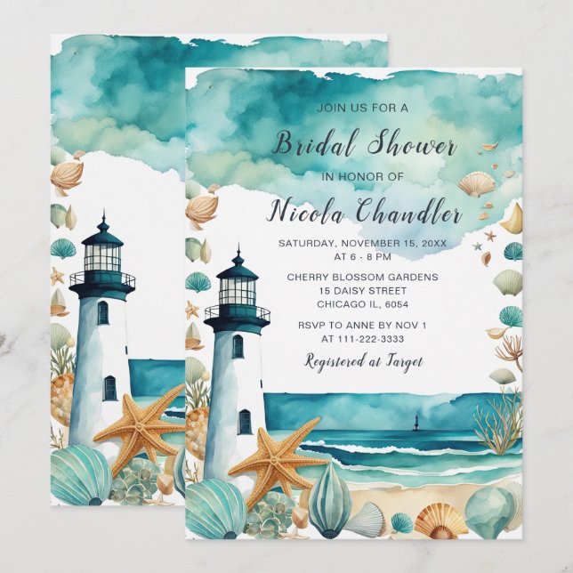 Nautical Lighthouse Bridal Shower Invitation (Front/Back)