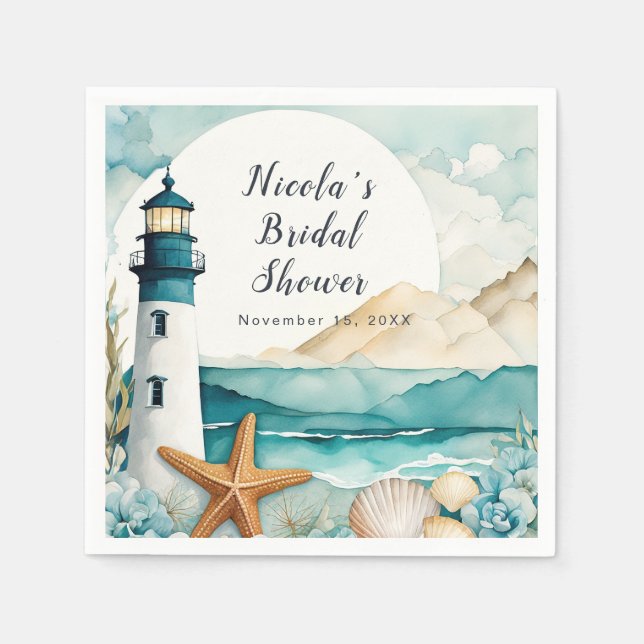 Nautical Lighthouse Bridal Shower Napkin (Front)