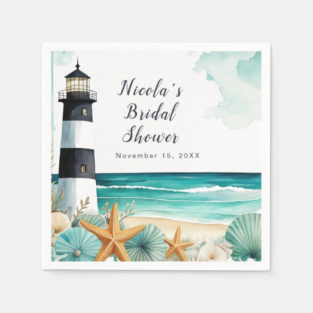 Nautical Lighthouse Bridal Shower Napkin (Front)