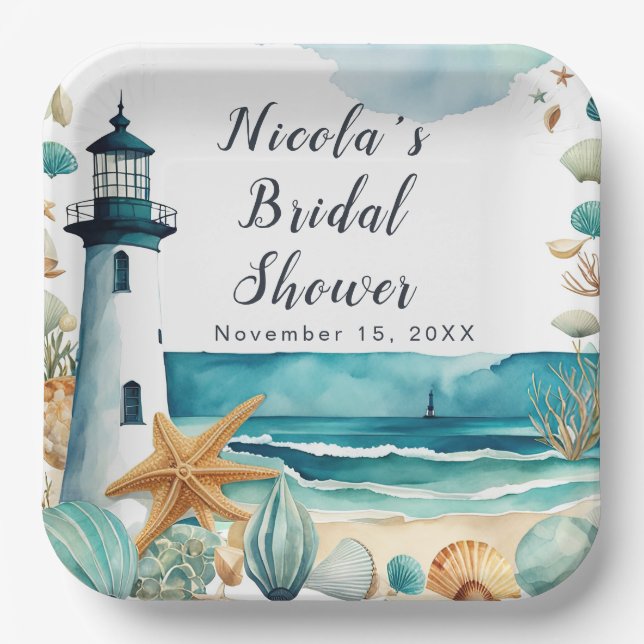 Nautical Lighthouse Bridal Shower Paper Plate (Front)