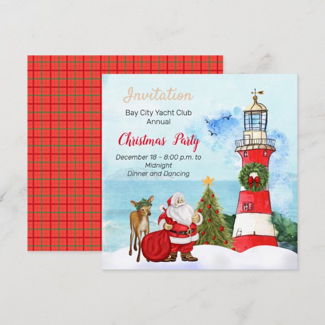 Nautical Lighthouse Christmas Party Invitation (Front/Back)