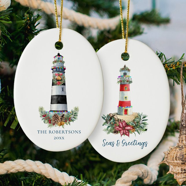 Nautical Lighthouse Christmas Seas & Greetings Ceramic Tree Decoration (Creator Uploaded)