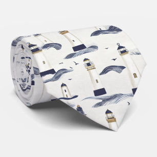 Nautical Lighthouse Coastal Blue Pattern (1) Tie