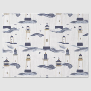 Nautical Lighthouse Coastal Blue Pattern (1) Tissue Paper