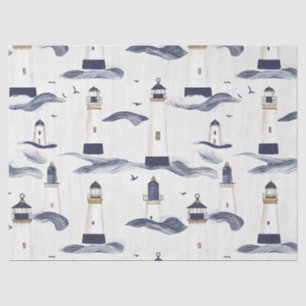 Nautical Lighthouse Coastal Blue Pattern Tissue Paper