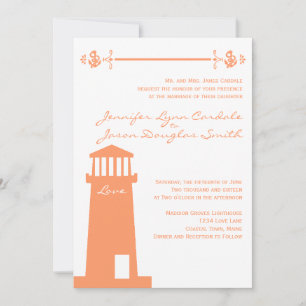 Nautical Lighthouse Coral Wedding Invitations