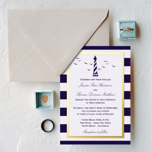Nautical Lighthouse Navy Stripe Wedding Real
