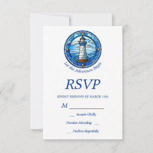 Nautical Lighthouse Ocean Seaside Wedding RSVP Card