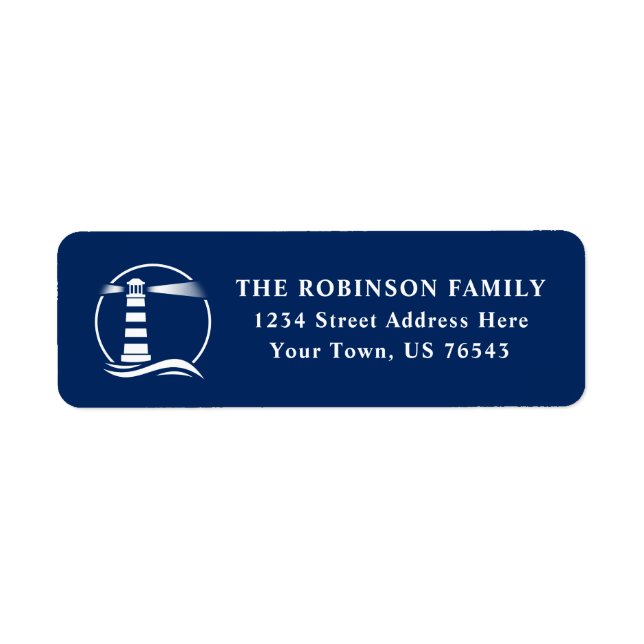 Nautical Lighthouse Ocean Waves Navy Blue Address (Front)