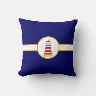 Nautical Lighthouse on Navy Blue & White Cushion