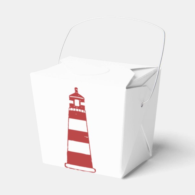 Nautical Lighthouse Red & White Stripes - Sailor Favour Box (Front Side)