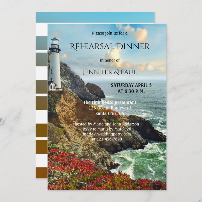 Nautical Lighthouse Rehearsal Dinner Invitation (Front/Back)