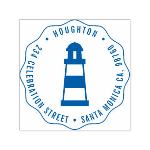 Nautical Lighthouse Round Family Return Address Self-inking Stamp