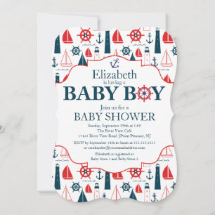 Nautical Lighthouse Sailboat Boys Baby Shower Invitation