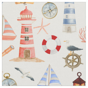 Nautical Lighthouse Sailboat Explorer Gear Fabric