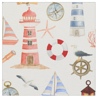 Nautical Lighthouse Sailboat Explorer Gear Fabric
