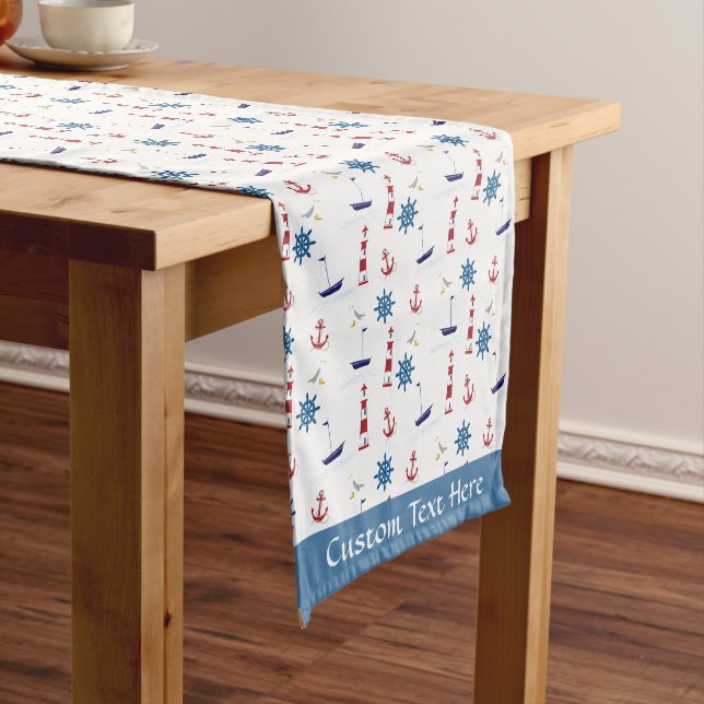 Nautical Lighthouse Sailboat Ocean Personalised Short Table Runner (In Situ)
