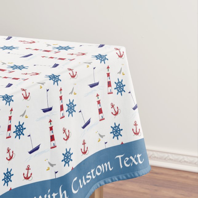 Nautical Lighthouse Sailboat Ocean Personalised Tablecloth (In Situ)