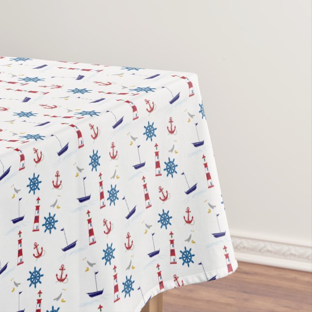 Nautical Lighthouse Sailboat Ocean Rectangle Table Tablecloth (In Situ)