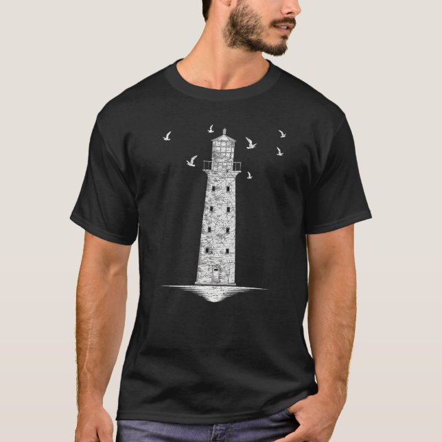 Nautical Lighthouse Sea Ocean Seagull Lighthouse   T-Shirt (Front)