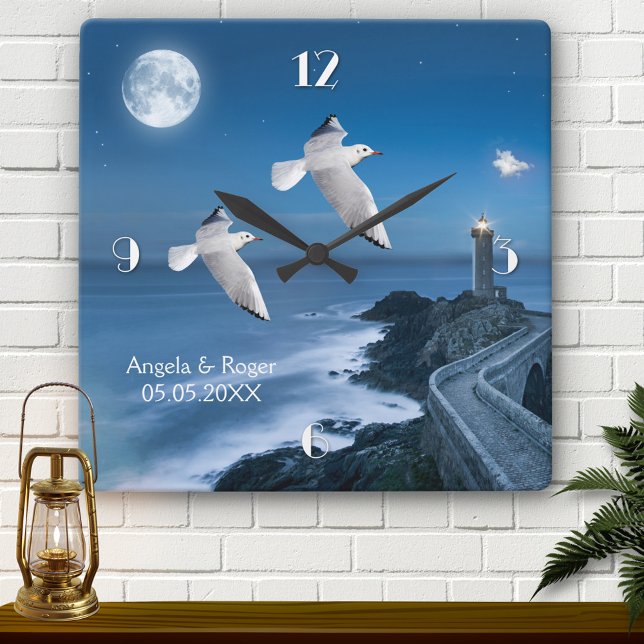 Nautical Lighthouse Seagulls Wedding Clock (Creator Uploaded)