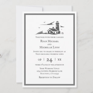 Nautical Lighthouse Seaside Beach Wedding Invitation