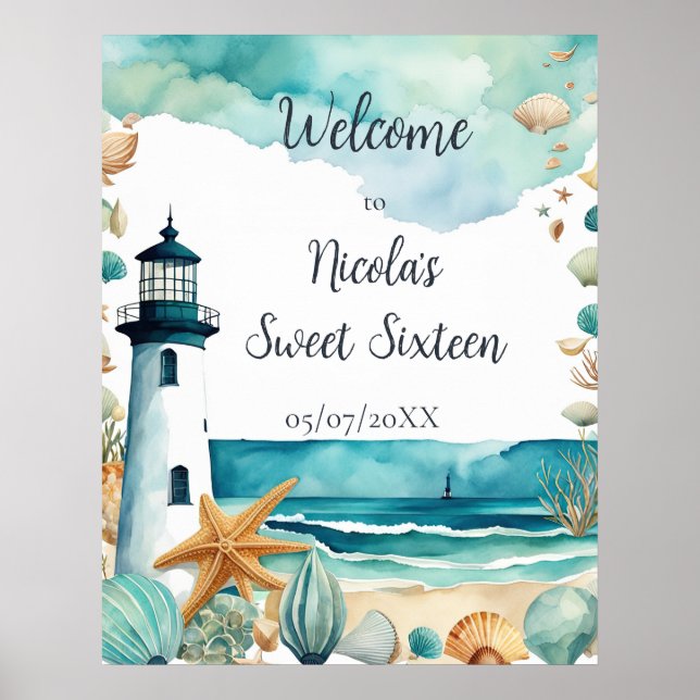 Nautical Lighthouse Sweet Sixteen Birthday Poster (Front)