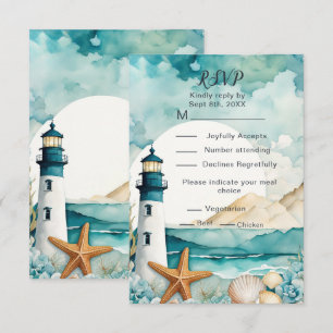 Nautical Lighthouse Sweet Sixteen Birthday RSVP Card