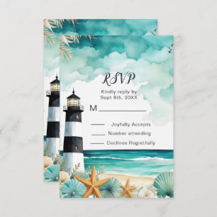 Nautical Lighthouse Sweet Sixteen Birthday RSVP Card