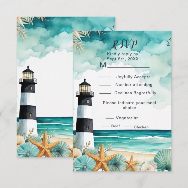 Nautical Lighthouse Sweet Sixteen Birthday RSVP Card (Front/Back)