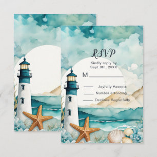 Nautical Lighthouse Sweet Sixteen Birthday RSVP Card